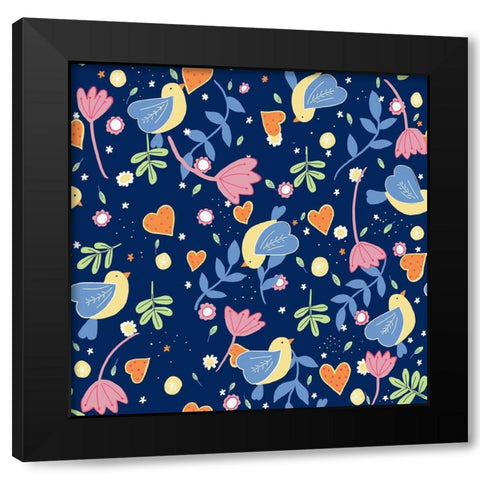 Floral Black Modern Wood Framed Art Print with Double Matting by HUE and MI and Sangita