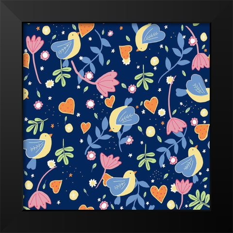 Floral Black Modern Wood Framed Art Print by HUE and MI and Sangita