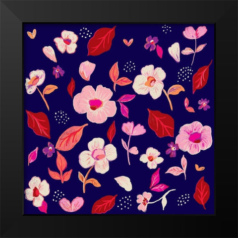 Flower Drops Black Modern Wood Framed Art Print by HUE and MI and Sangita