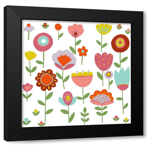 Flower Garden Black Modern Wood Framed Art Print by HUE and MI and Sangita