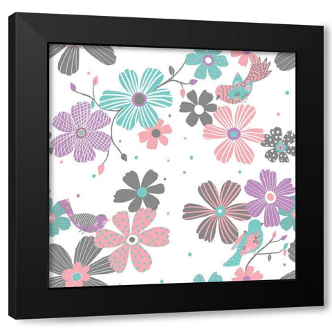 Flying Birds Black Modern Wood Framed Art Print by HUE and MI and Sangita