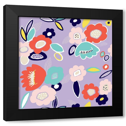 Geo Flowers Black Modern Wood Framed Art Print with Double Matting by HUE and MI and Sangita