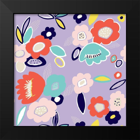 Geo Flowers Black Modern Wood Framed Art Print by HUE and MI and Sangita