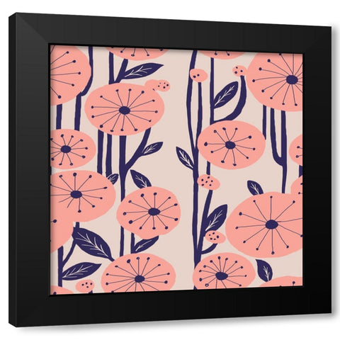 Pink Blossom Black Modern Wood Framed Art Print with Double Matting by HUE and MI and Sangita