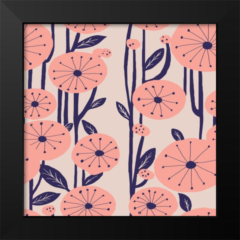 Pink Blossom Black Modern Wood Framed Art Print by HUE and MI and Sangita