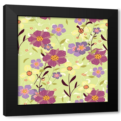 Purple Flowers Black Modern Wood Framed Art Print with Double Matting by HUE and MI and Sangita