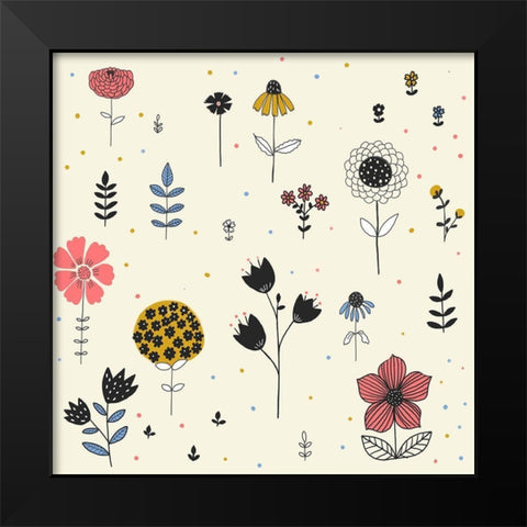 Simple Flower Black Modern Wood Framed Art Print by HUE and MI and Sangita