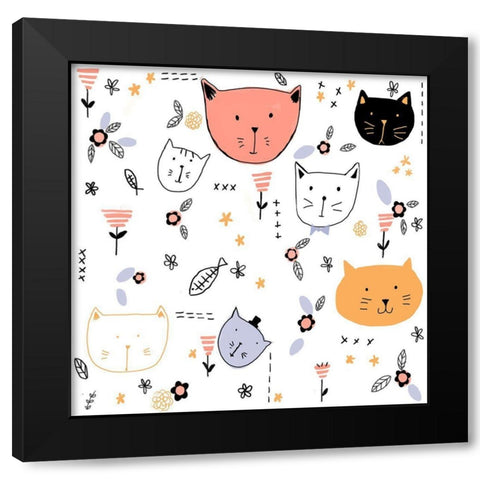 Crazy Cat Black Modern Wood Framed Art Print with Double Matting by HUE and MI and Sangita