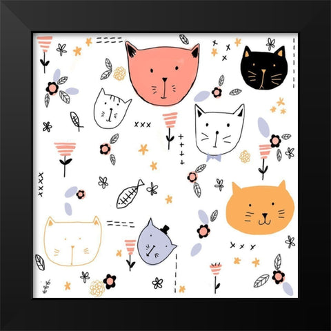 Crazy Cat Black Modern Wood Framed Art Print by HUE and MI and Sangita