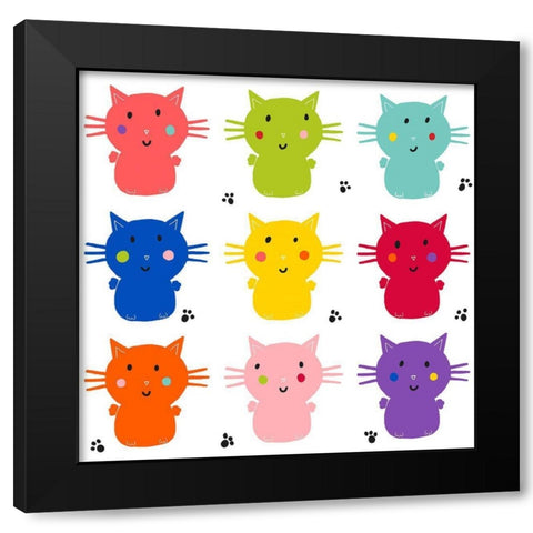 Sweet Cats Black Modern Wood Framed Art Print with Double Matting by HUE and MI and Sangita