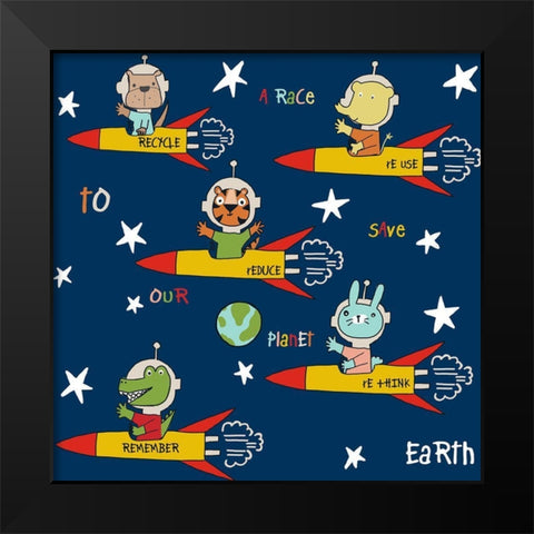 4 Rs To Safe Earth Black Modern Wood Framed Art Print by HUE and MI and Sangita