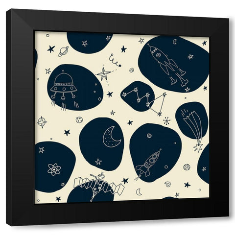 20-13 Space Mission Black Modern Wood Framed Art Print by HUE and MI and Sangita
