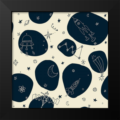 20-13 Space Mission Black Modern Wood Framed Art Print by HUE and MI and Sangita