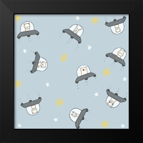 2098 Cute Space Ships Black Modern Wood Framed Art Print by HUE and MI and Sangita