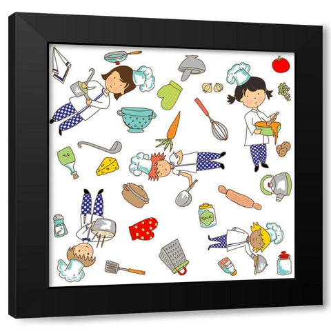 Lets Cook Black Modern Wood Framed Art Print with Double Matting by HUE and MI and Sangita