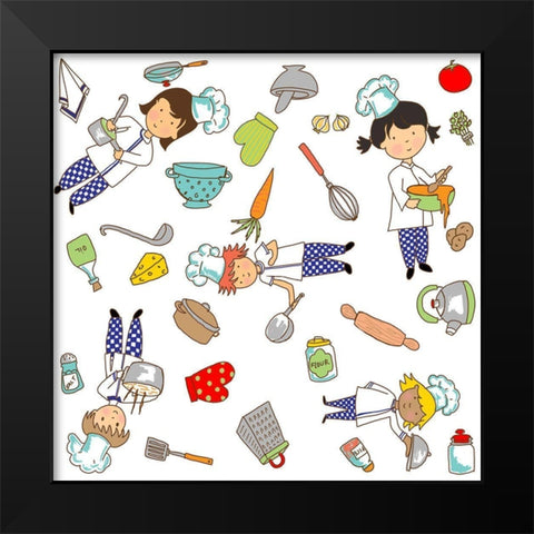 Lets Cook Black Modern Wood Framed Art Print by HUE and MI and Sangita