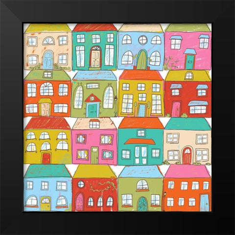 Block House Black Modern Wood Framed Art Print by HUE and MI and Sangita