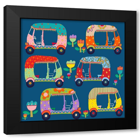 Rickshaw Black Modern Wood Framed Art Print with Double Matting by HUE and MI and Sangita