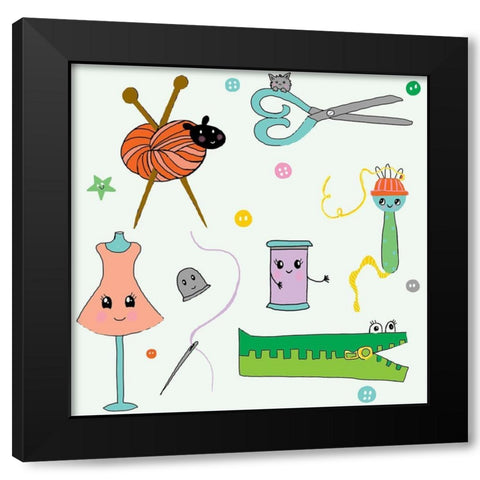 Sew Cute Black Modern Wood Framed Art Print by HUE and MI and Sangita