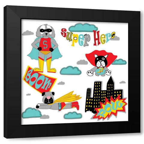 Super Dog Black Modern Wood Framed Art Print with Double Matting by HUE and MI and Sangita