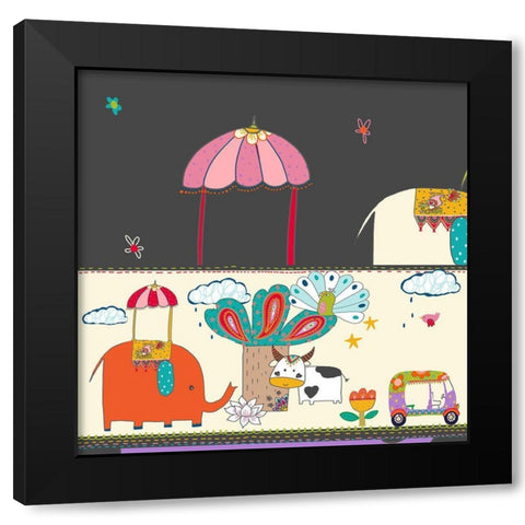 Travel To India Black Modern Wood Framed Art Print by HUE and MI and Sangita