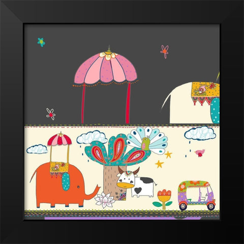 Travel To India Black Modern Wood Framed Art Print by HUE and MI and Sangita