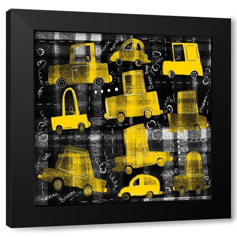 Yellow Cars Tile Black Modern Wood Framed Art Print by HUE and MI and Sangita