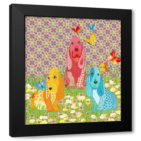 3 DOGS Black Modern Wood Framed Art Print with Double Matting by HUE and MI and Sangita