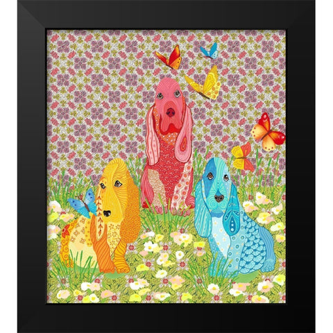 3 DOGS Black Modern Wood Framed Art Print by HUE and MI and Sangita