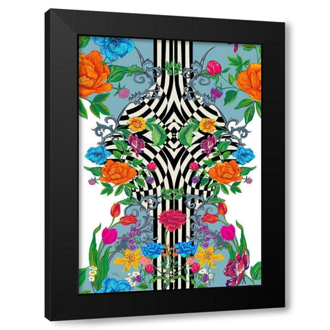 20-64 Decorative Floral Black Modern Wood Framed Art Print by HUE and MI and Sangita