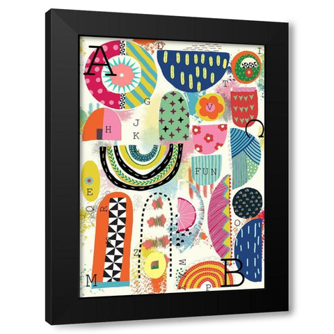 Fun With Letters Black Modern Wood Framed Art Print by HUE and MI and Sangita