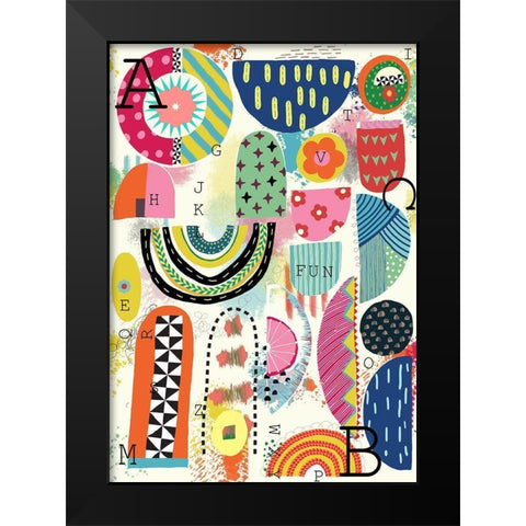 Fun With Letters Black Modern Wood Framed Art Print by HUE and MI and Sangita