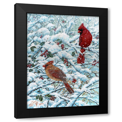 Winter Cardinal Painting Black Modern Wood Framed Art Print by Tift, Jeff