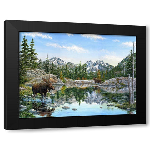Moose Painting 2 Black Modern Wood Framed Art Print with Double Matting by Tift, Jeff