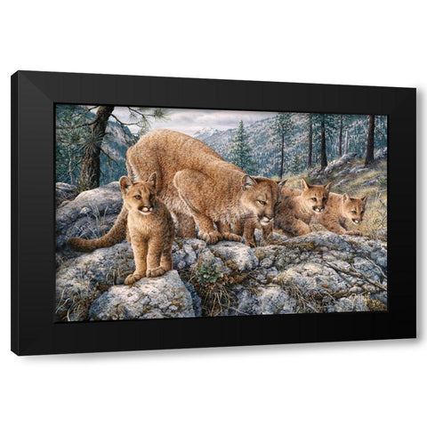Cat Family Black Modern Wood Framed Art Print with Double Matting by Tift, Jeff