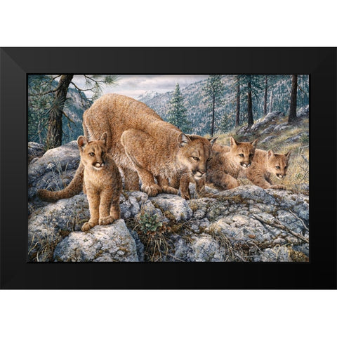 Cat Family Black Modern Wood Framed Art Print by Tift, Jeff