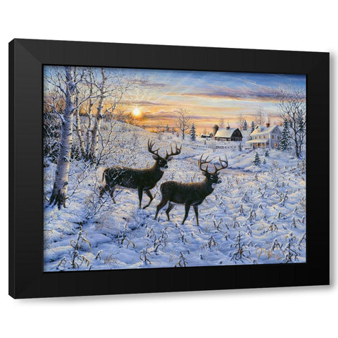 Two Deer In The Moonlight Black Modern Wood Framed Art Print with Double Matting by Tift, Jeff