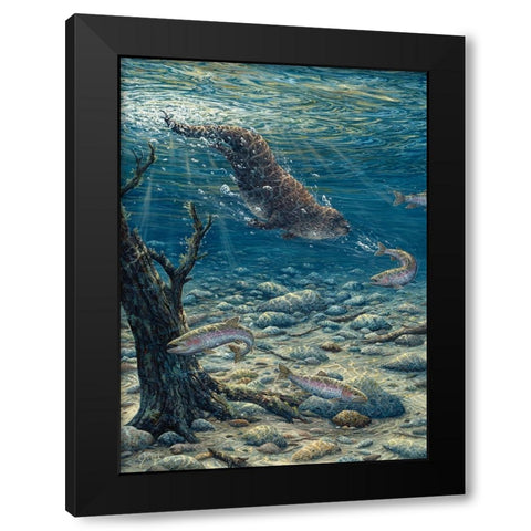 Underwater Pursuit Black Modern Wood Framed Art Print with Double Matting by Tift, Jeff