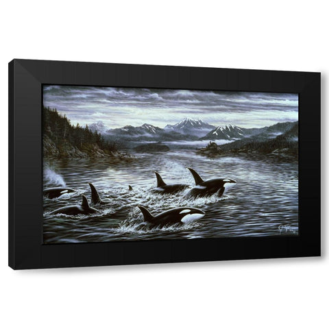 Whales Black Modern Wood Framed Art Print with Double Matting by Tift, Jeff