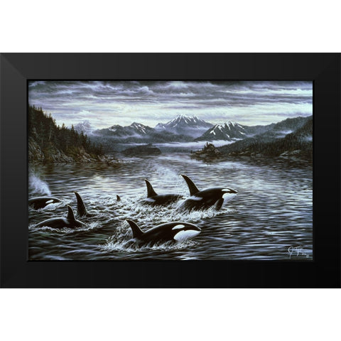 Whales Black Modern Wood Framed Art Print by Tift, Jeff