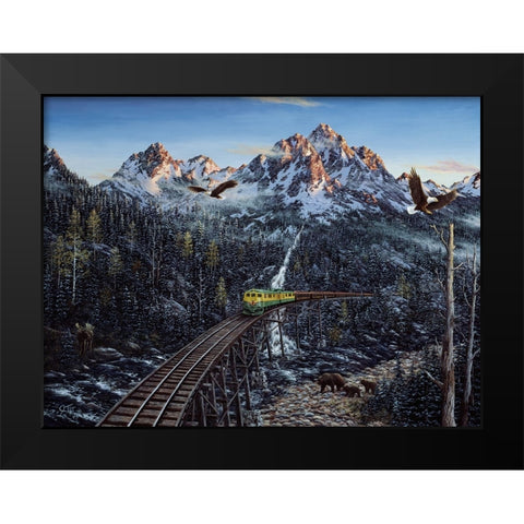 Train And Eagle Black Modern Wood Framed Art Print by Tift, Jeff