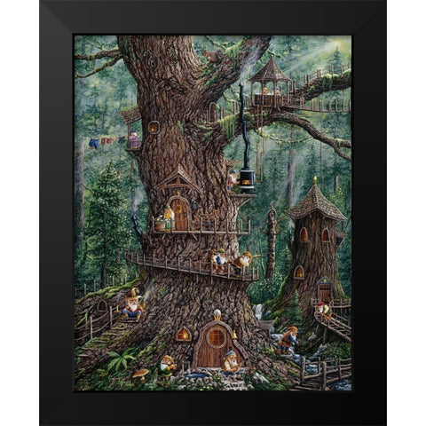 Gnomes Sweet Home Black Modern Wood Framed Art Print by Tift, Jeff