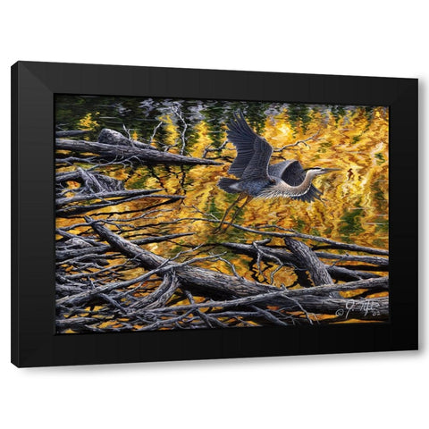 Heron Black Modern Wood Framed Art Print with Double Matting by Tift, Jeff