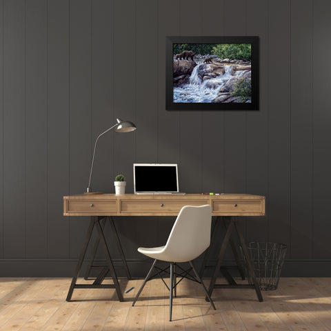 Entiat Falls-Grizzly Family Black Modern Wood Framed Art Print by Tift, Jeff