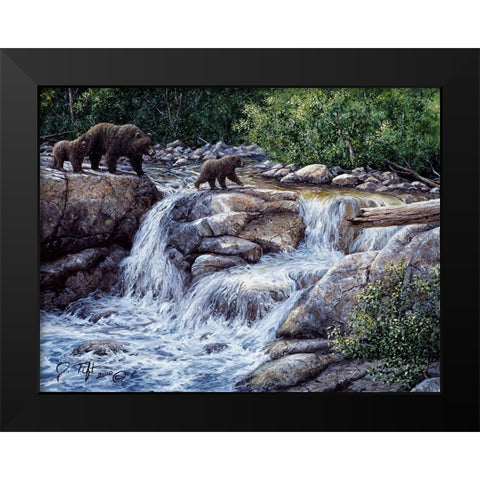 Entiat Falls-Grizzly Family Black Modern Wood Framed Art Print by Tift, Jeff