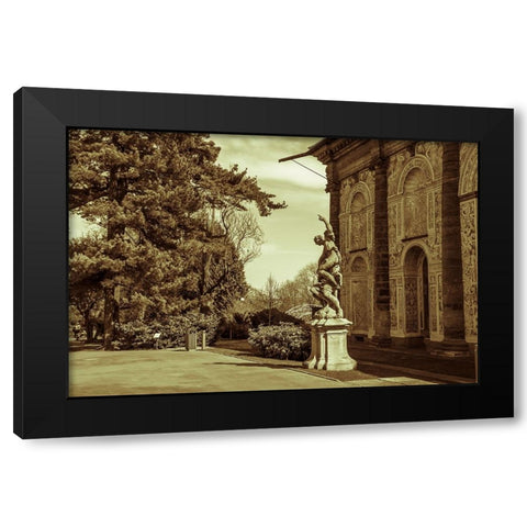 Ball Game Hall And Sculpture Night in Prague Black Modern Wood Framed Art Print by Jenny Rainbow Fine Art