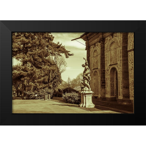 Ball Game Hall And Sculpture Night in Prague Black Modern Wood Framed Art Print by Jenny Rainbow Fine Art