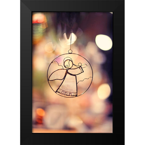 Christmas Angel Black Modern Wood Framed Art Print by Jenny Rainbow Fine Art