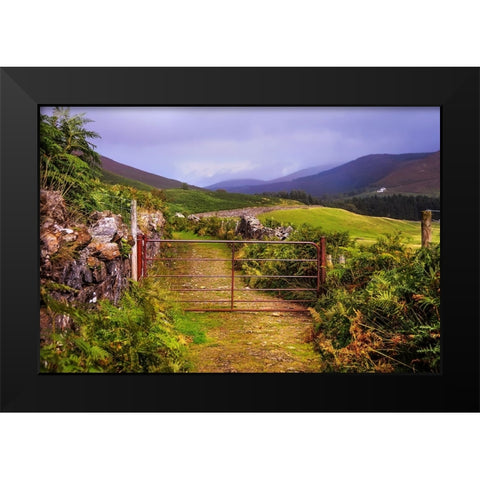 Gates on the Road at Wicklow Hills Ireland Black Modern Wood Framed Art Print by Jenny Rainbow Fine Art