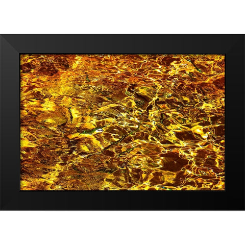 Golden Water Abstract Black Modern Wood Framed Art Print by Jenny Rainbow Fine Art